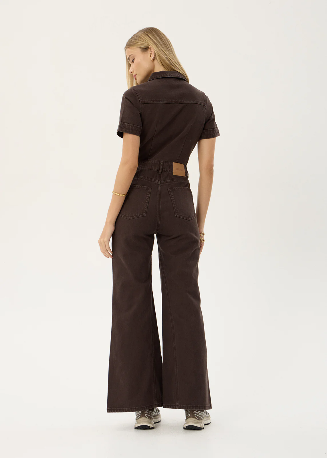 AFENDS Miami denim flared leg jumpsuit - Washed coffee