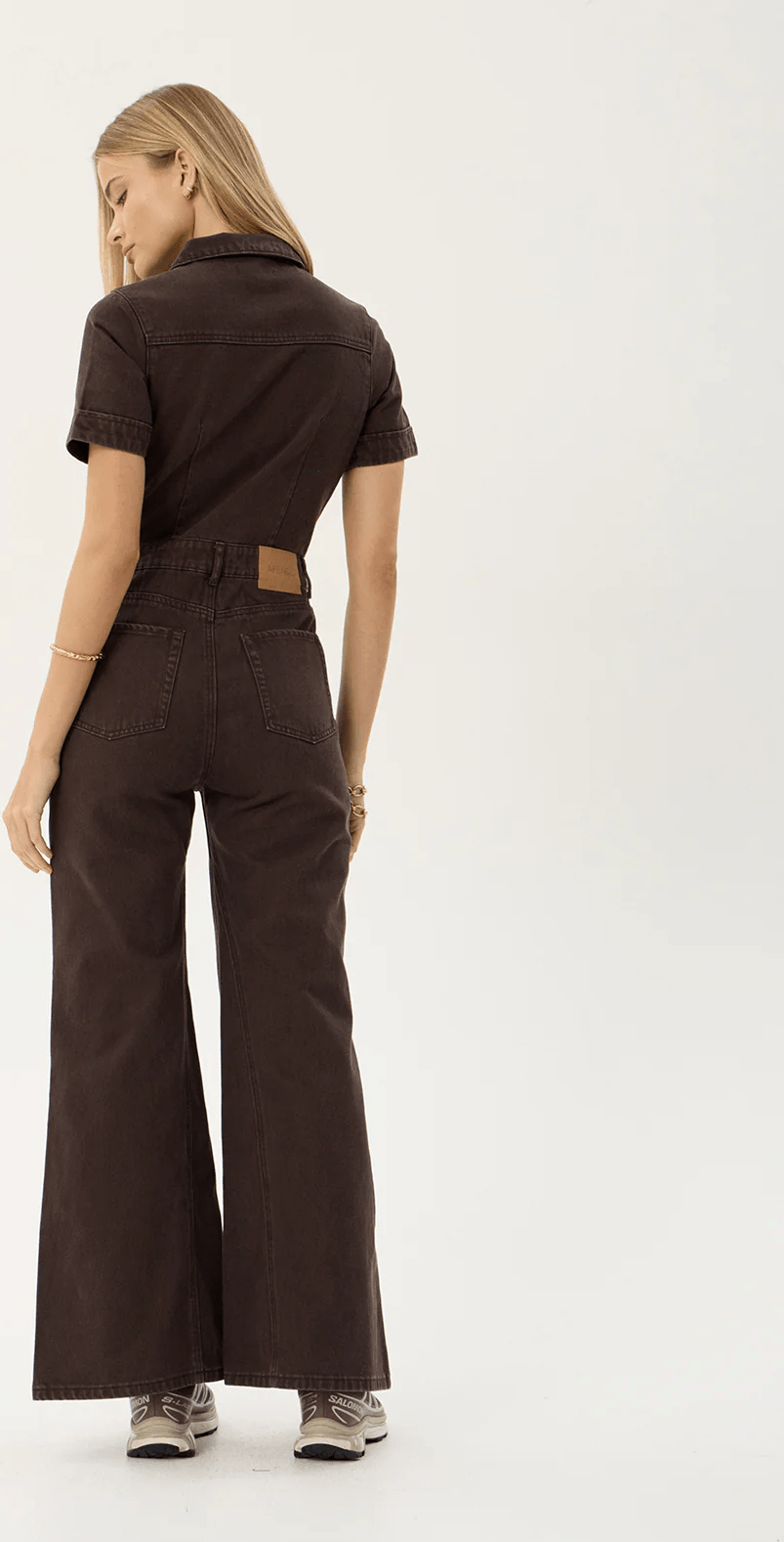 AFENDS Miami denim flared leg jumpsuit - Washed coffee