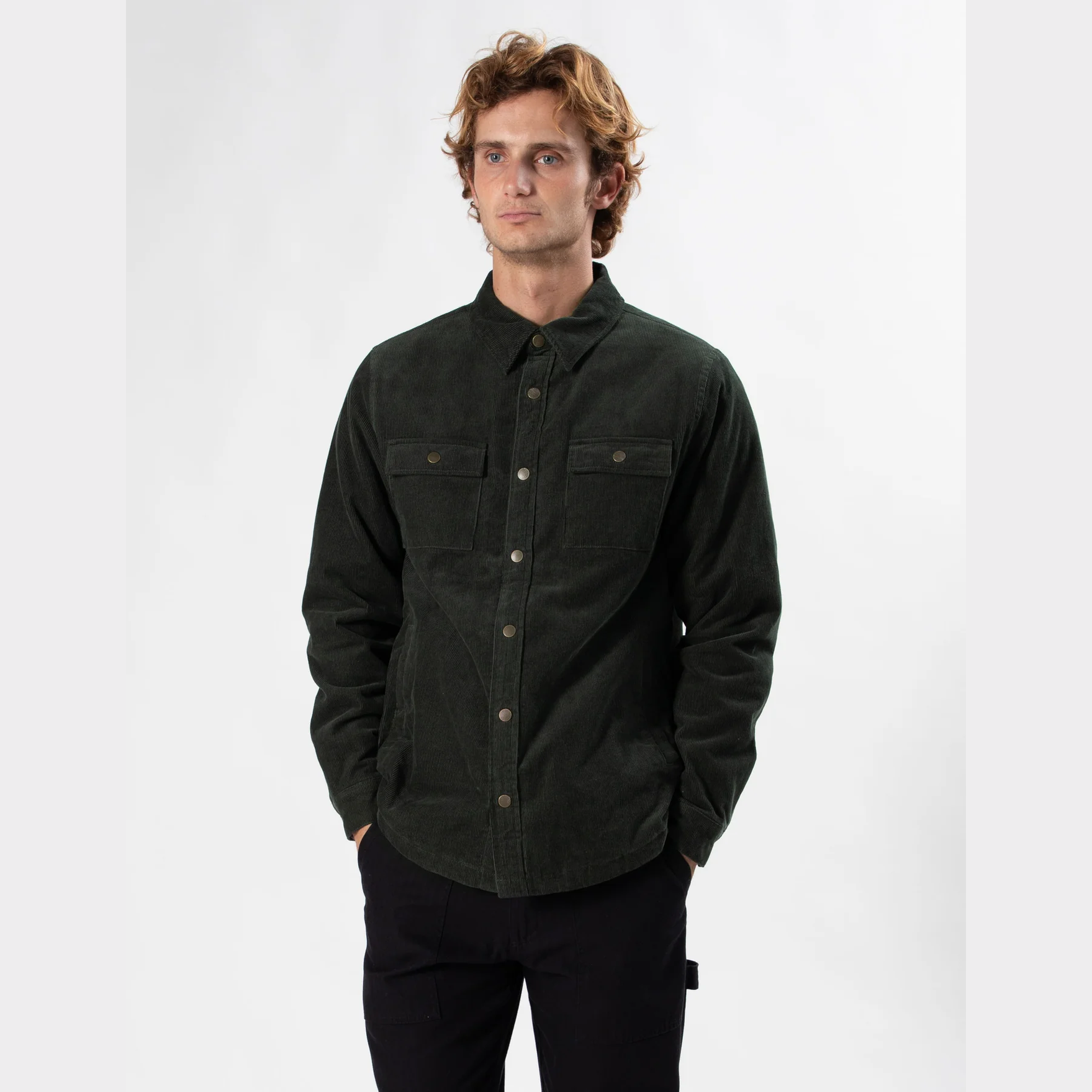 MR SIMPLE Quilted Cord Jacket - Pine
