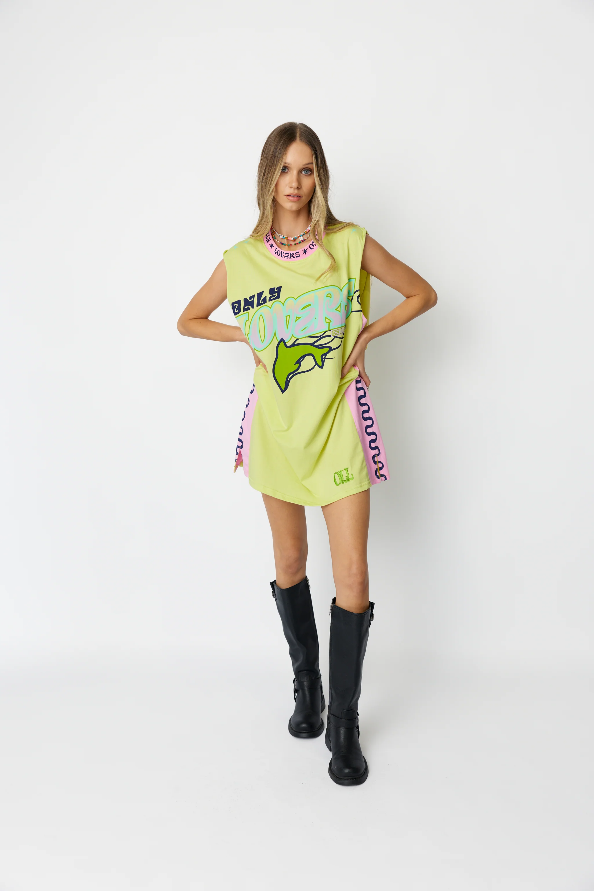 ONLY LOVERS LEFT Wave Racer Tank Dress - Chartreuse