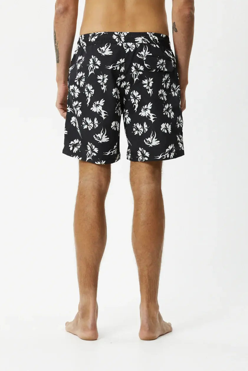 AFENDS - hibiscus recycled swim short- black