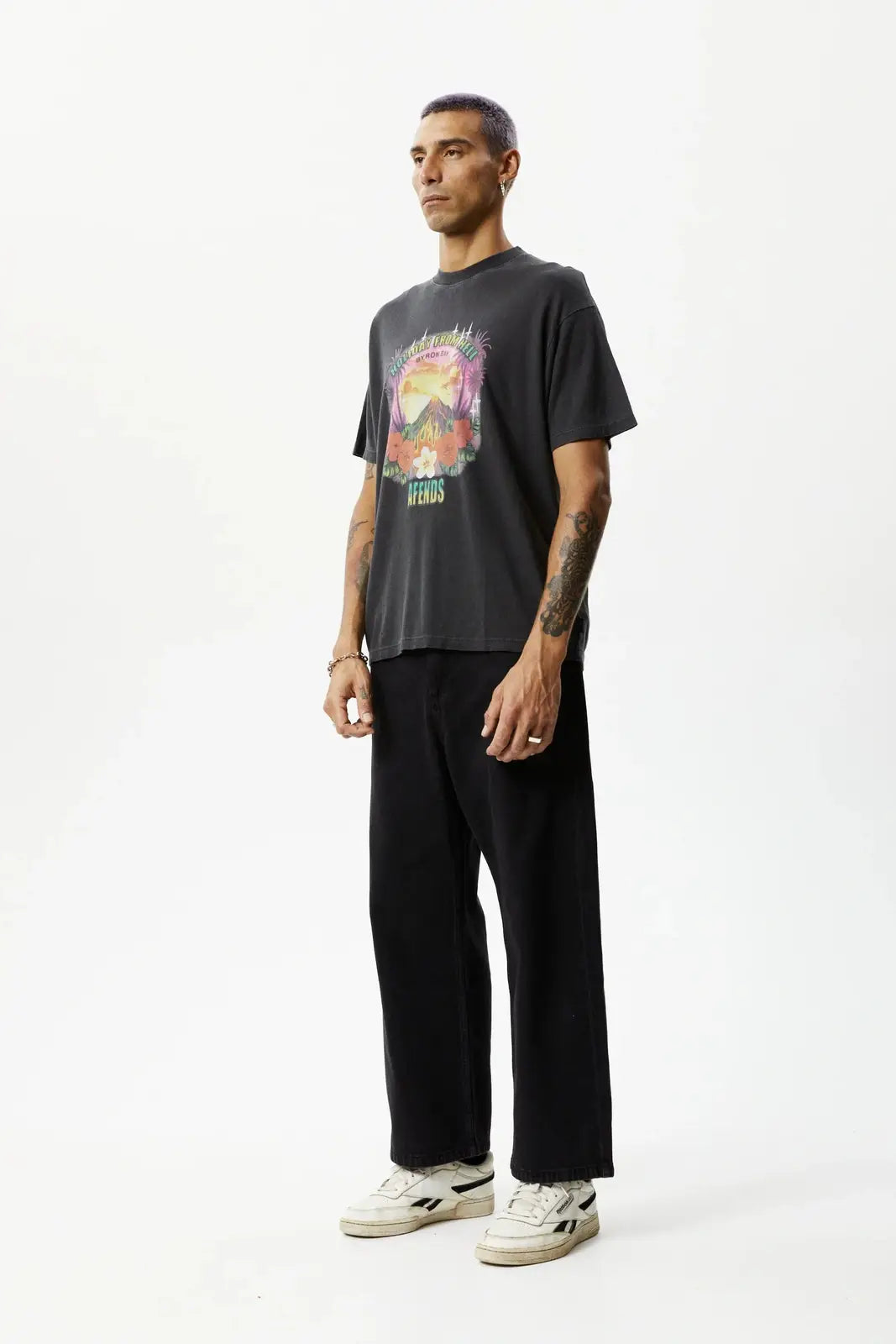 AFENDS holiday hemp boxy fit tee - stone black