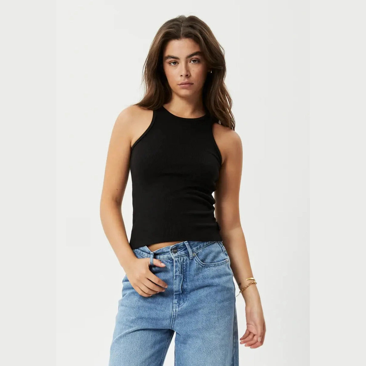 Afends Pearly Hemp Rib Singlet - Black