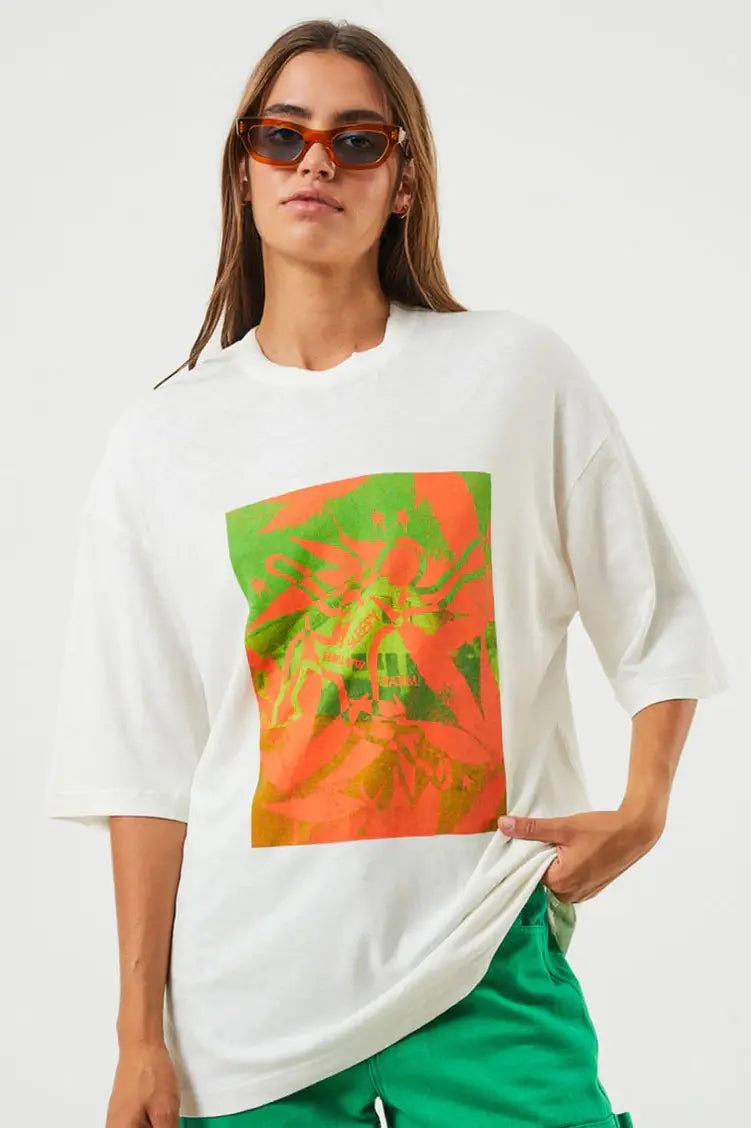 Afends Sleepy Hollow - Unisex Hemp Oversized Graphic T-Shirt - Off White