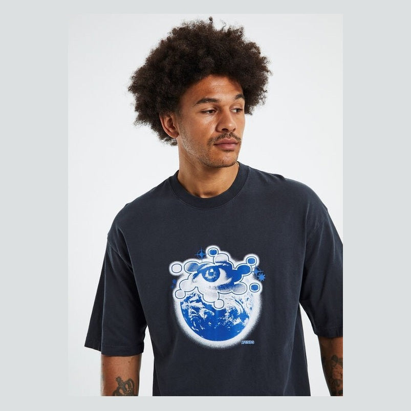 Afends Spiral - Recycled Oversized Graphic T-Shirt - Washed Black