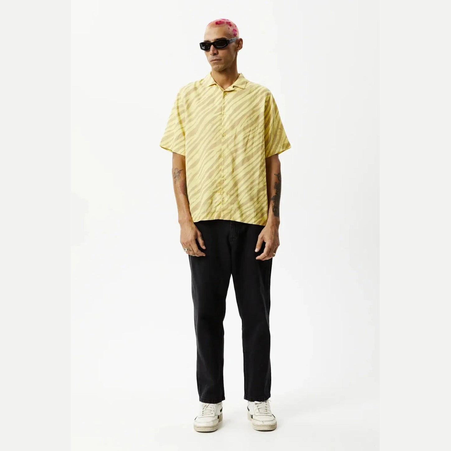 Afends atmosphere hemp cuban short sleeve- butter stripe