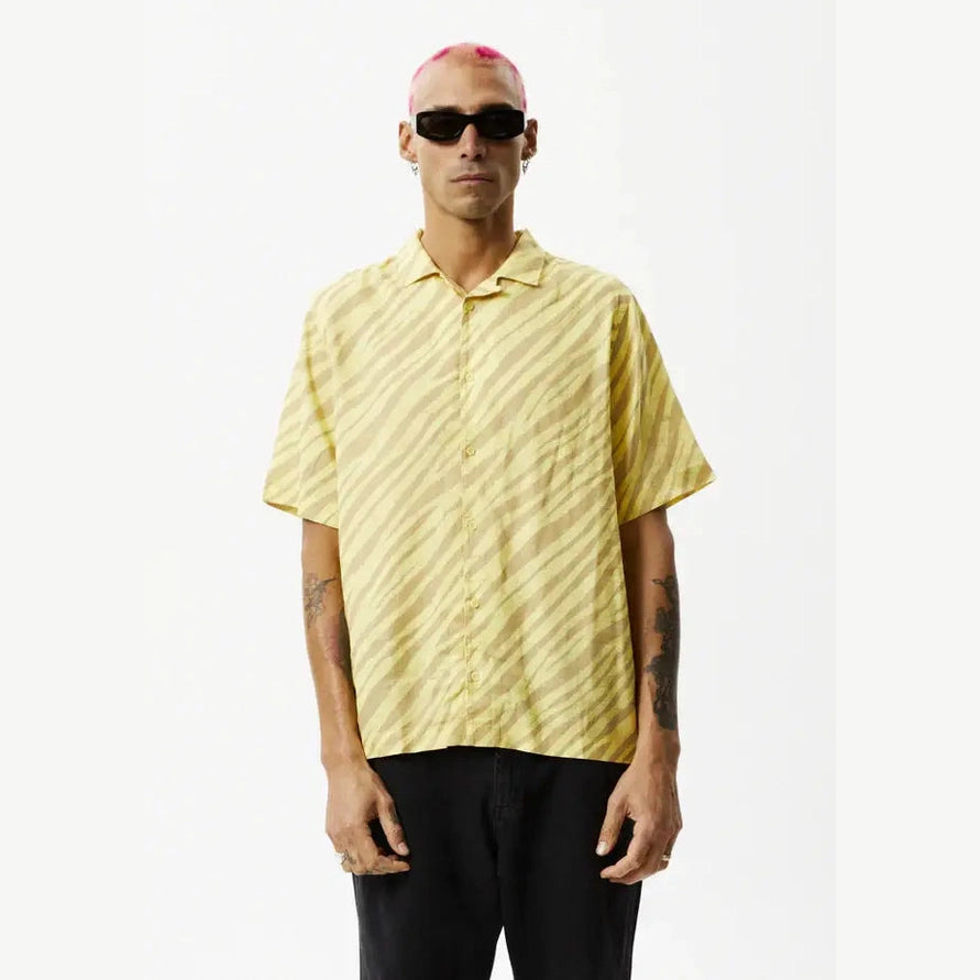 Afends atmosphere hemp cuban short sleeve- butter stripe