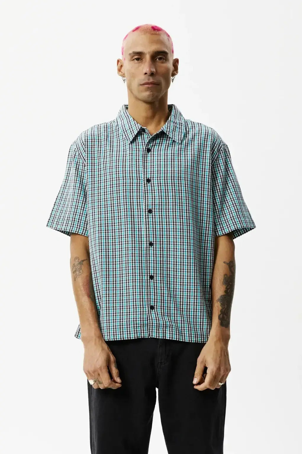 Afends checkers recycled short sleeve- black