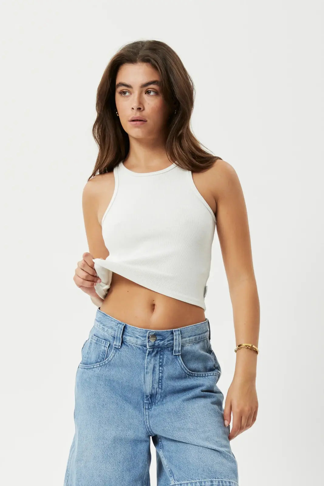 Afends - pearly cropped hemp rib singlet - off white