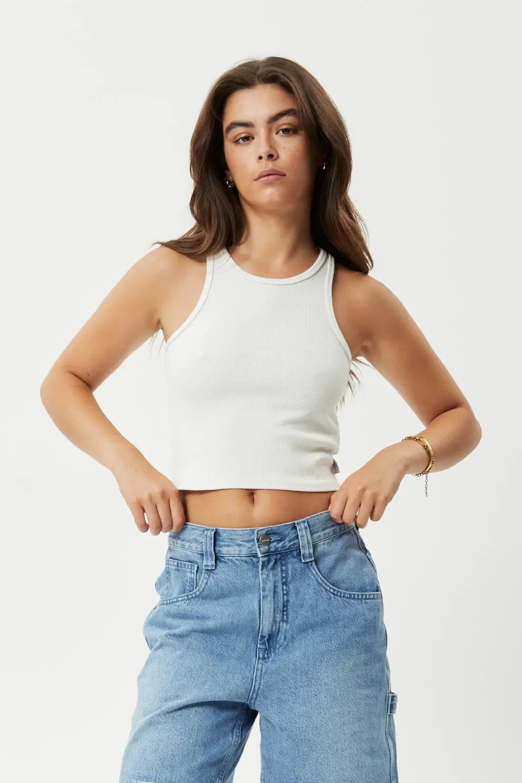 Afends - pearly cropped hemp rib singlet - off white
