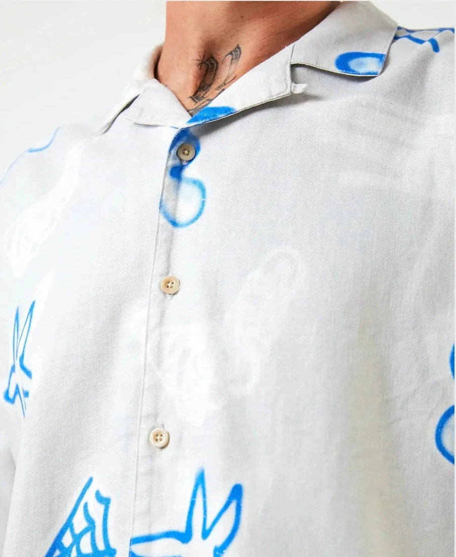 Afends planetary hemp cuban ss shirt - smoke