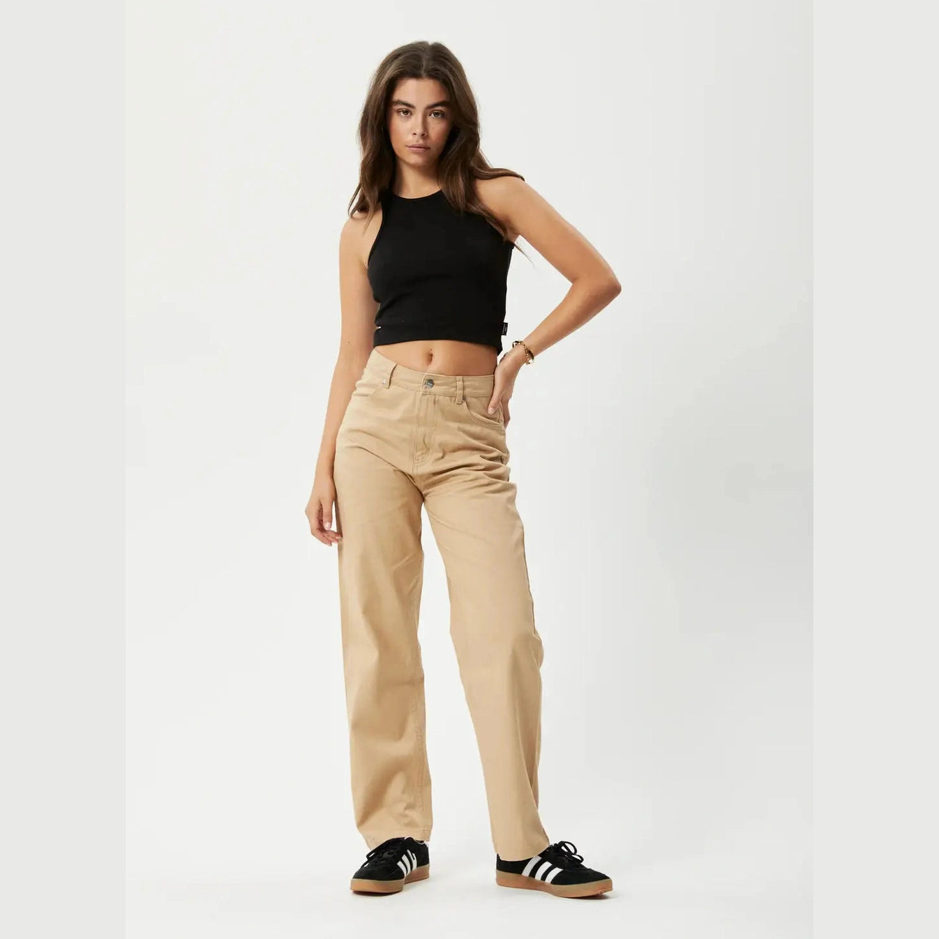 Afends shelby hemp wide leg pant long- tan