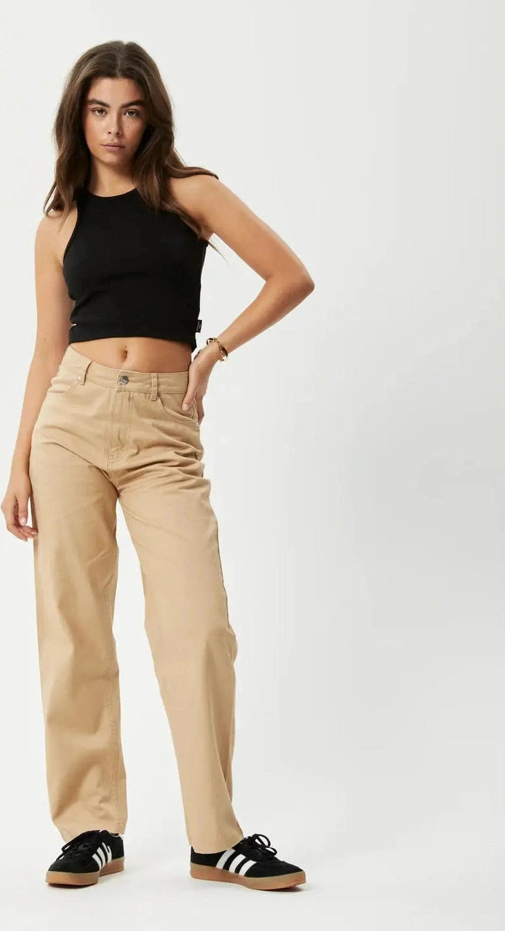Afends shelby hemp wide leg pant long- tan