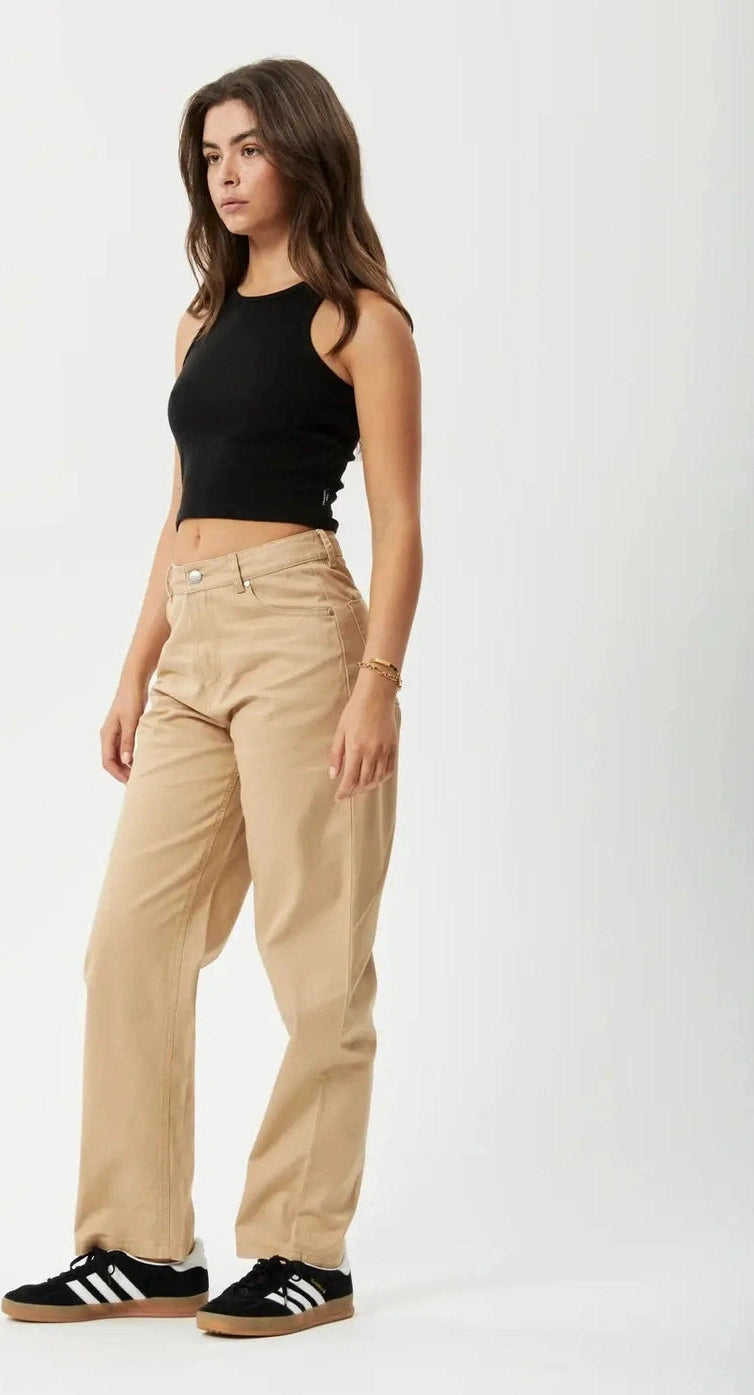 Afends shelby hemp wide leg pant long- tan