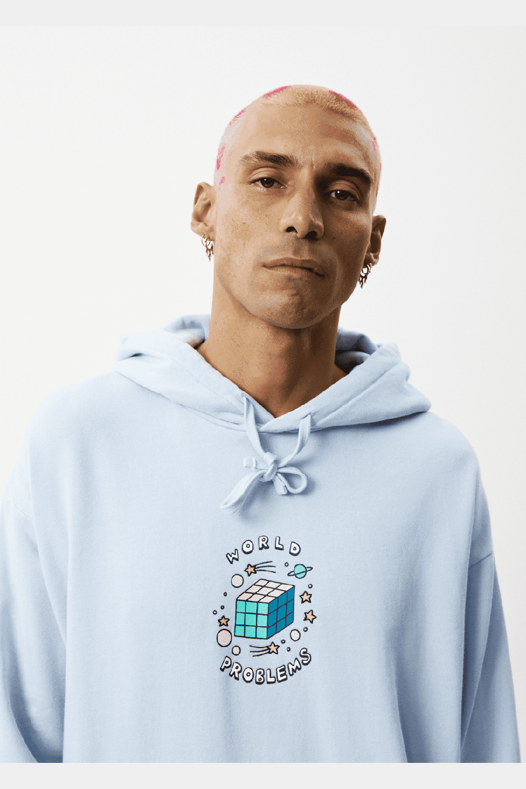 Afends world problems recycled hoodie- powder blue