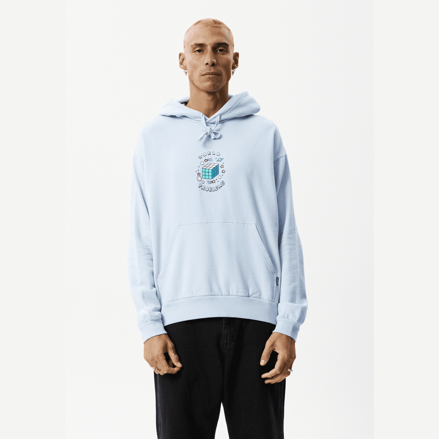 Afends world problems recycled hoodie- powder blue