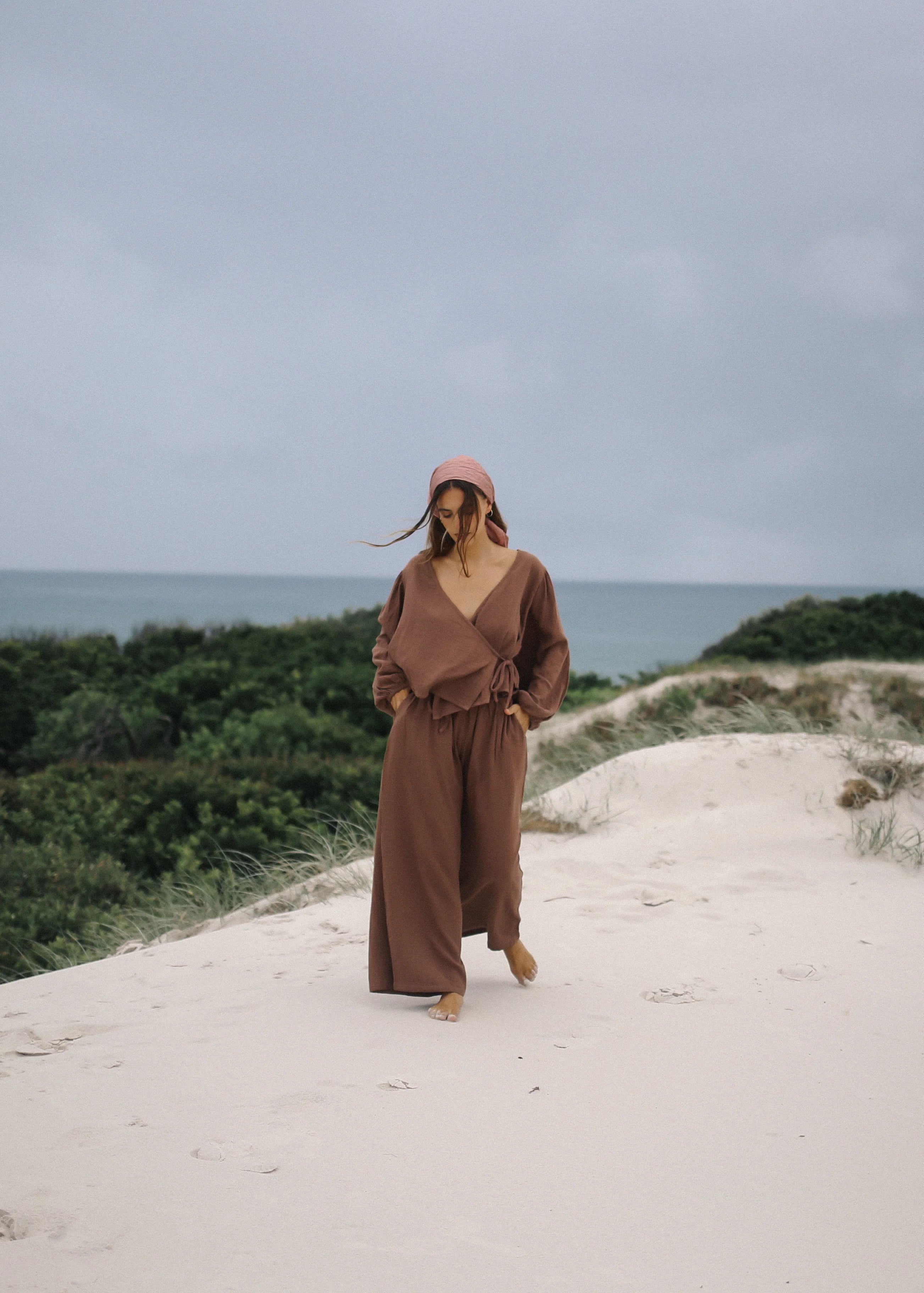 THE BARE ROAD Ella Wrap Top - Chocolate