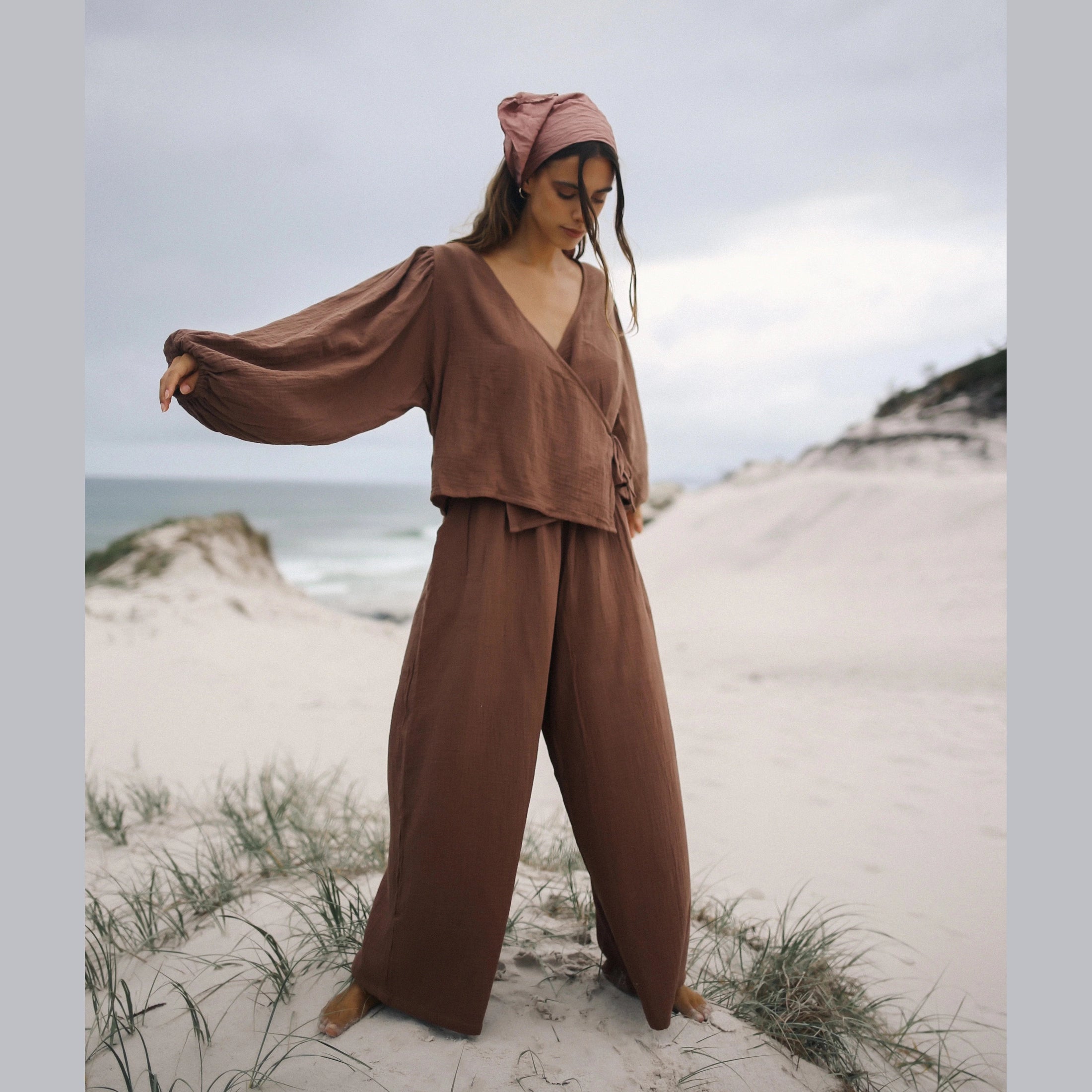THE BARE ROAD Ella Wrap Top - Chocolate