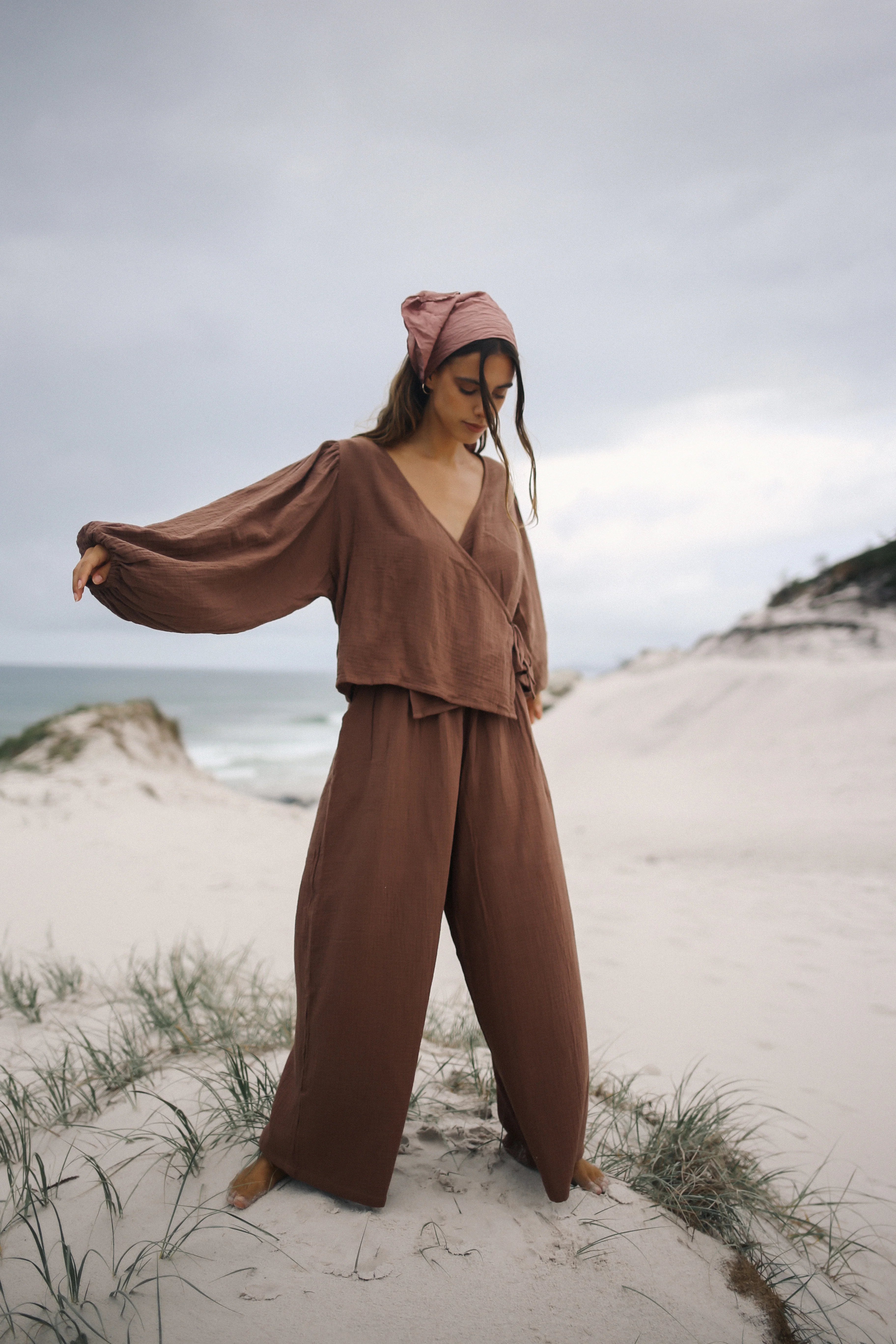 THE BARE ROAD Ella Wrap Top - Chocolate