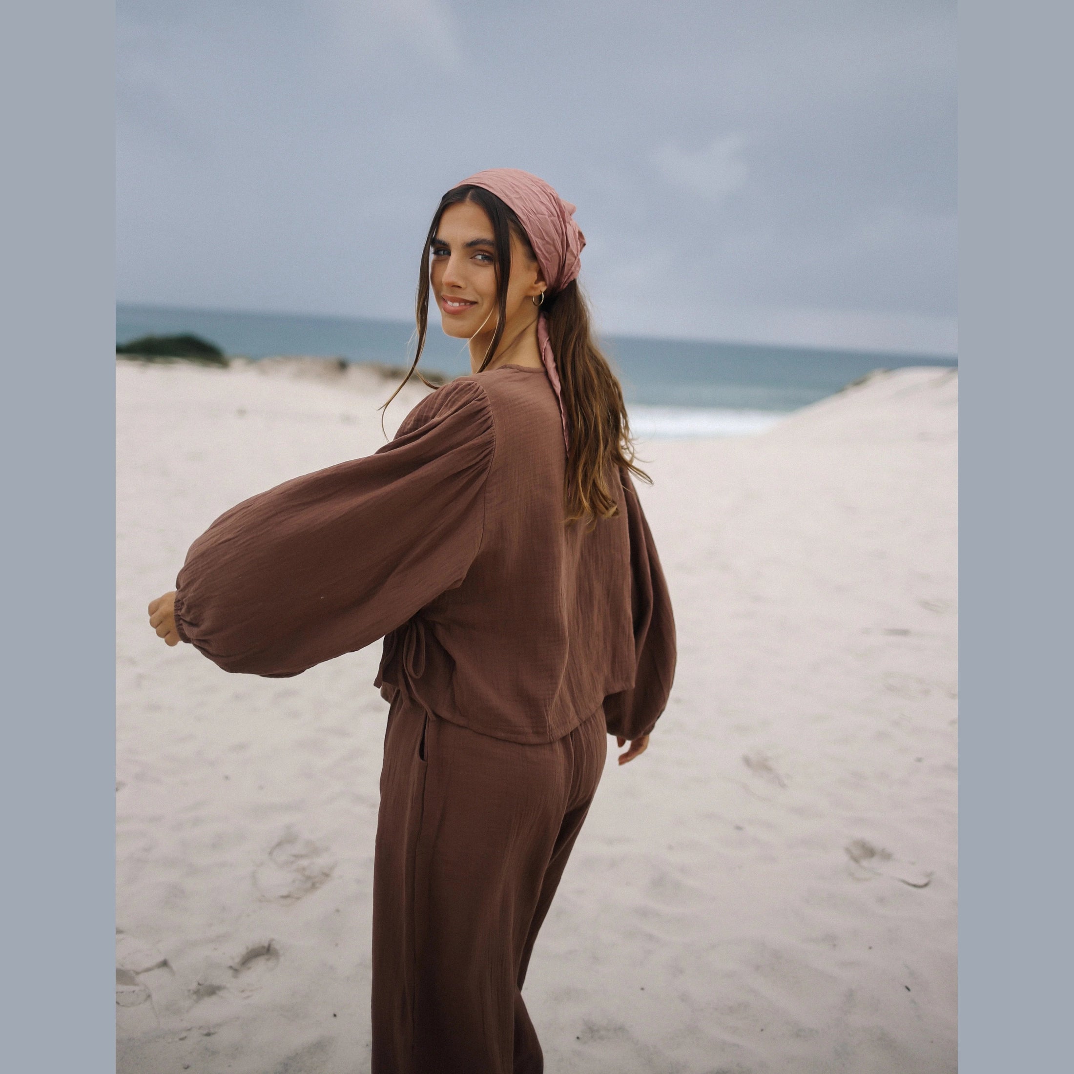 THE BARE ROAD Ella Wrap Top - Chocolate
