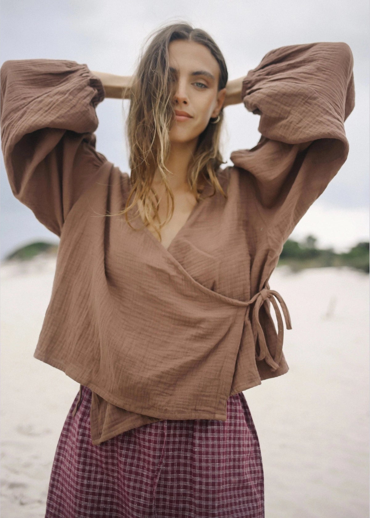 THE BARE ROAD Ella Wrap Top - Chocolate
