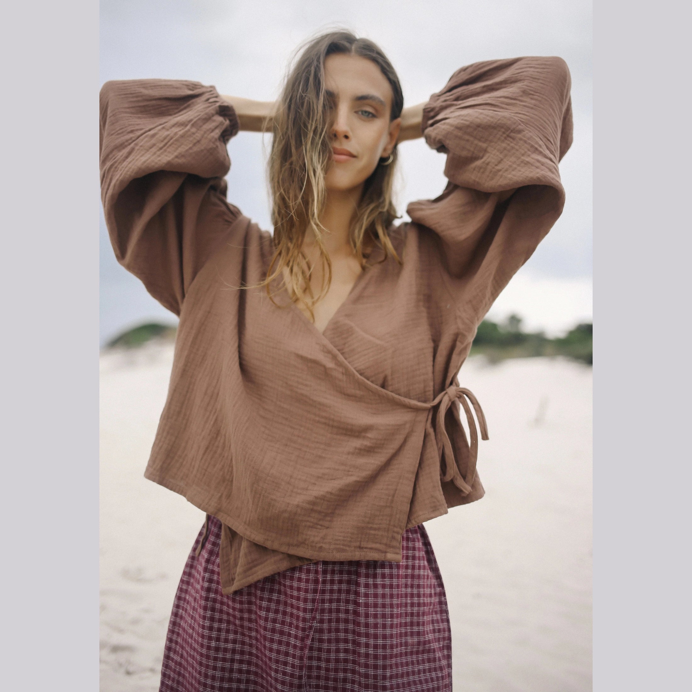 THE BARE ROAD Ella Wrap Top - Chocolate