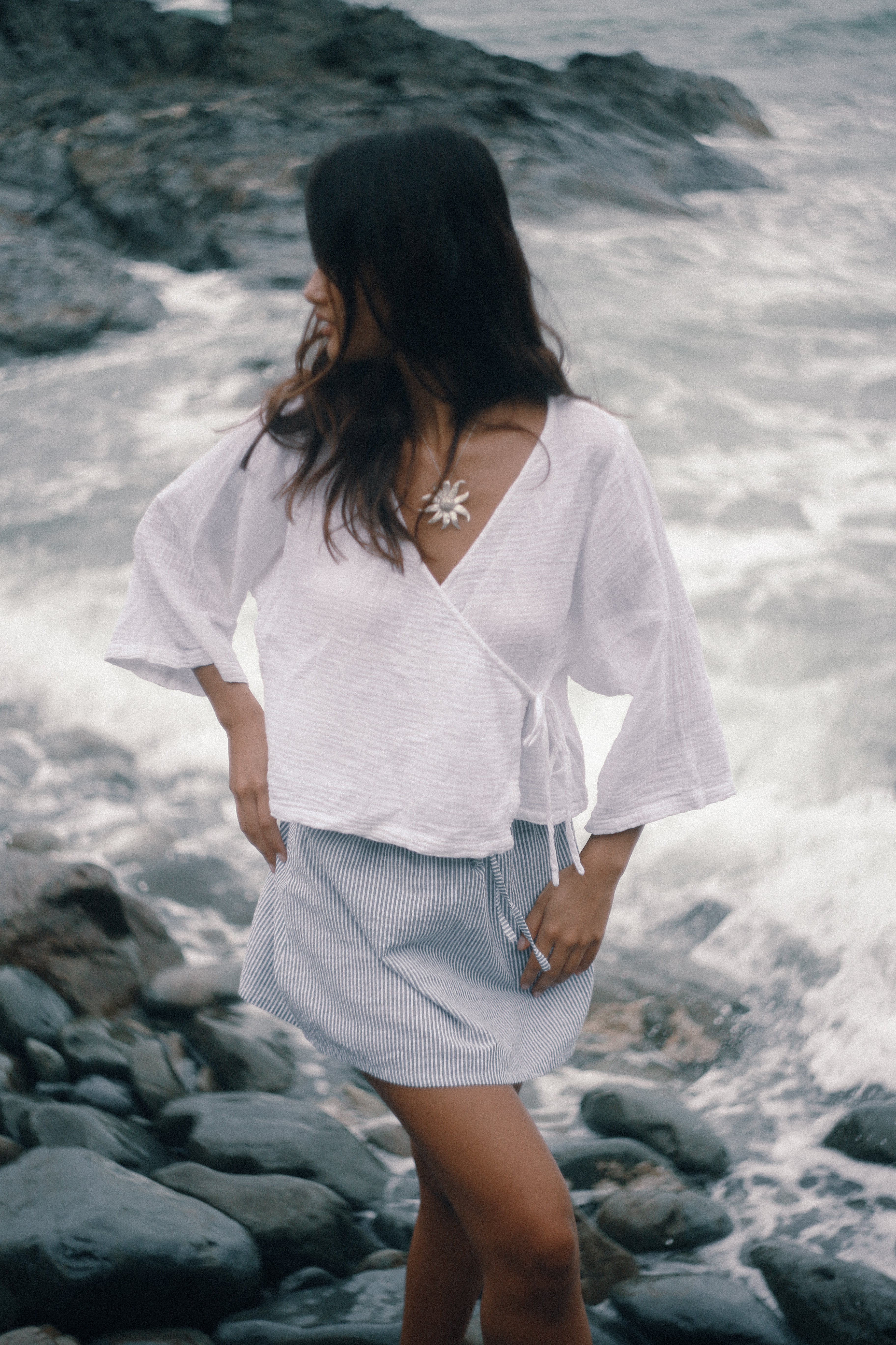 THE BARE ROAD Mia wrap top - White