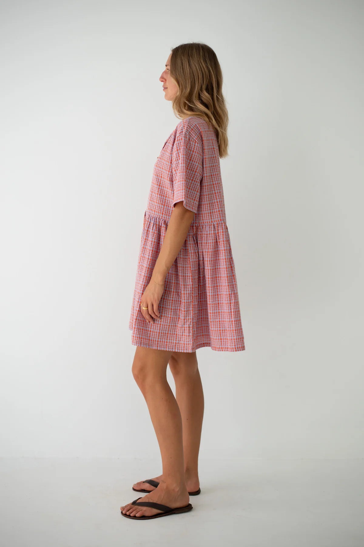 THE BARE ROAD Darcey Dress - Lilac Orange Seersucker