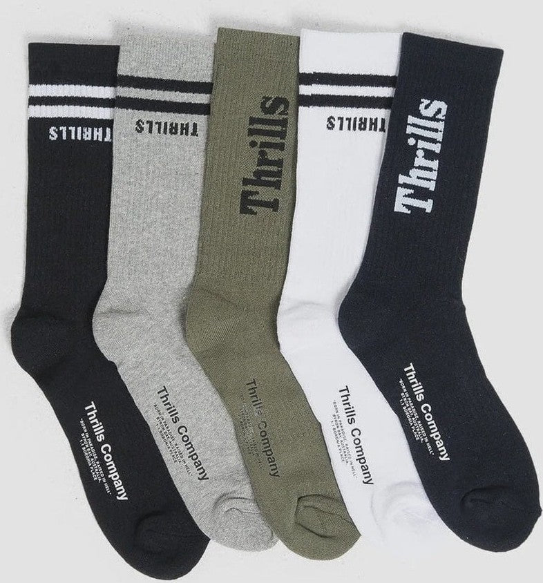 THRILLS Minimal 5 pack sock - Black/white/army green/total eclipse/grey marle