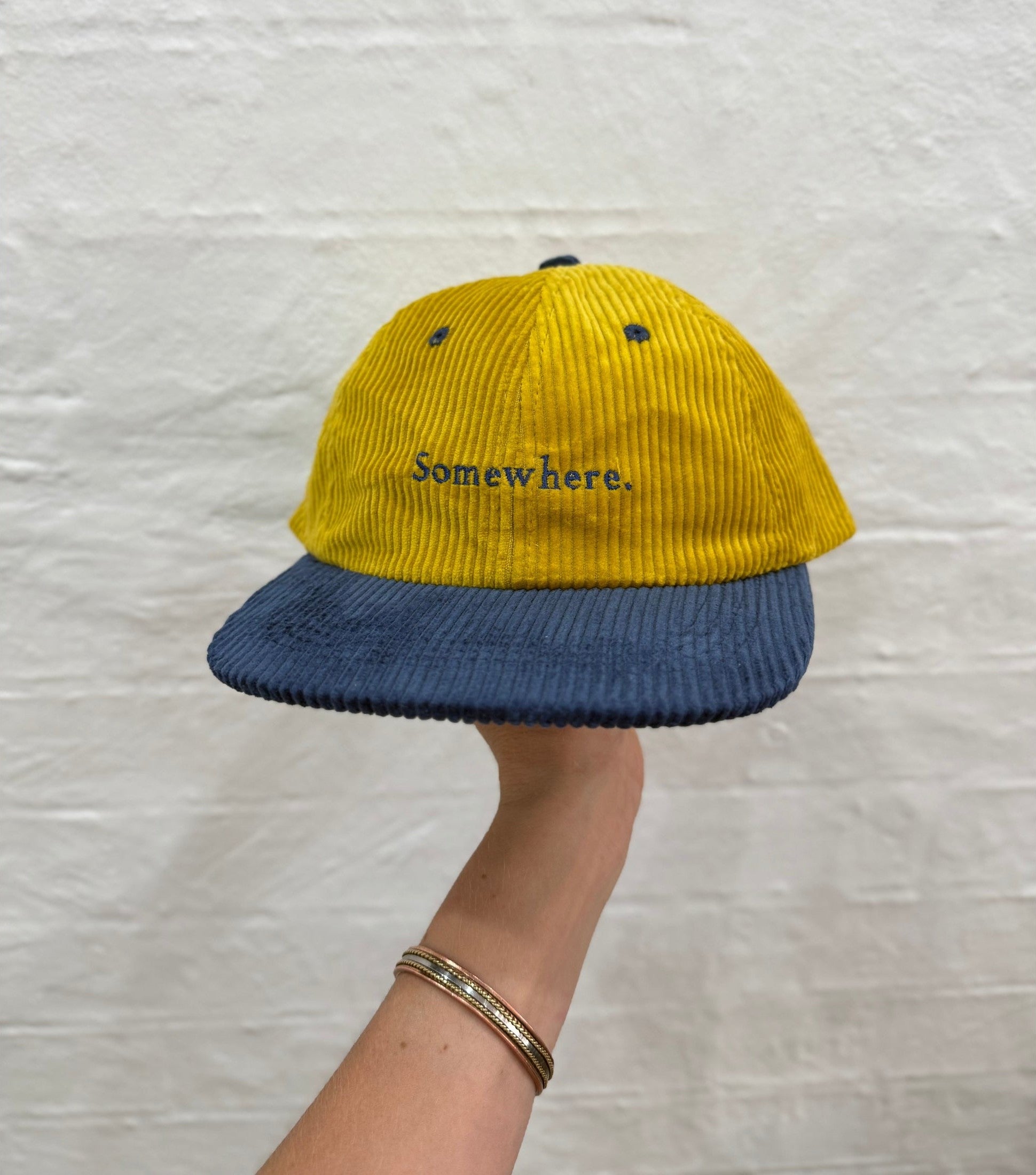 SOMEWHERE corduroy dad cap - Mustard/Navy
