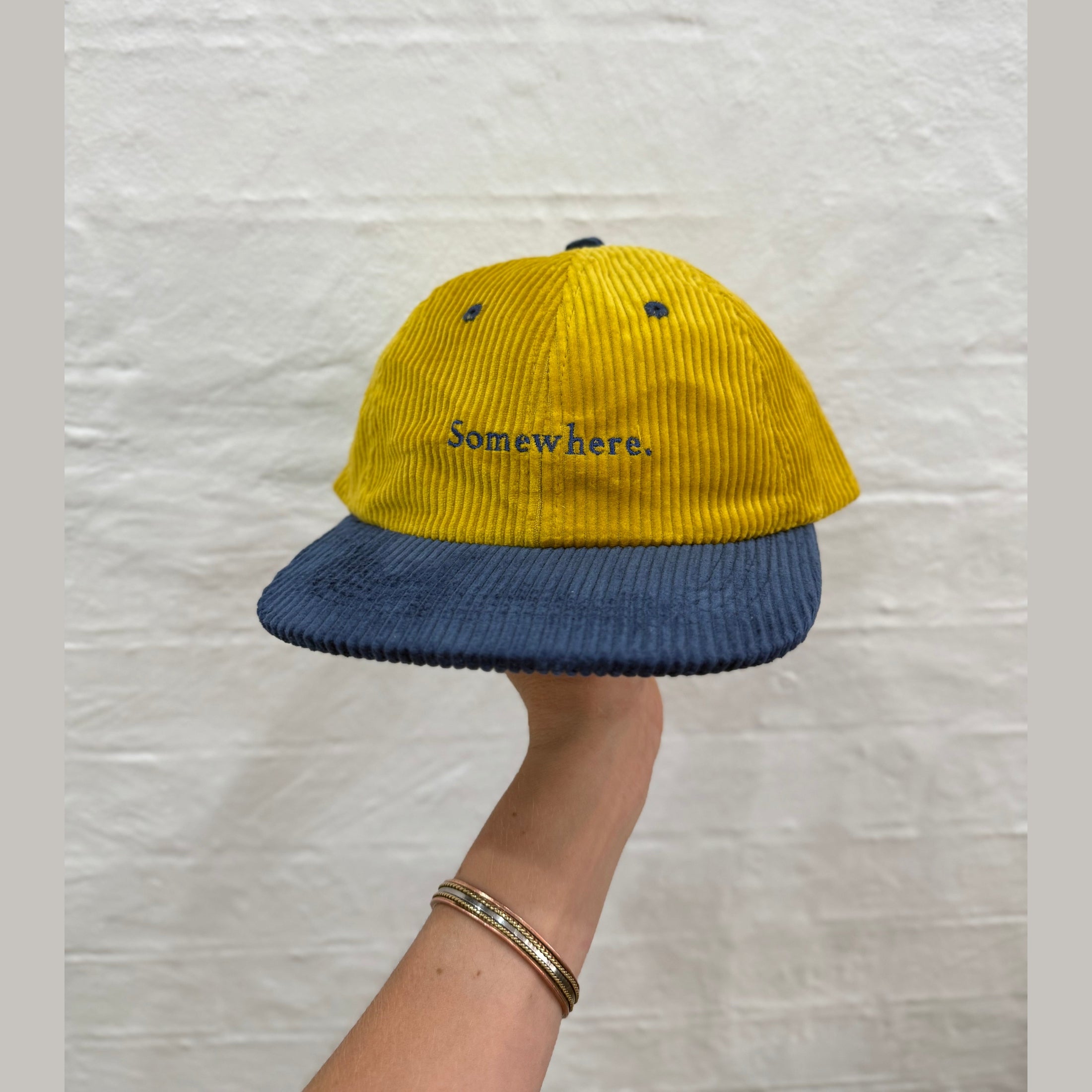 SOMEWHERE corduroy dad cap - Mustard/Navy