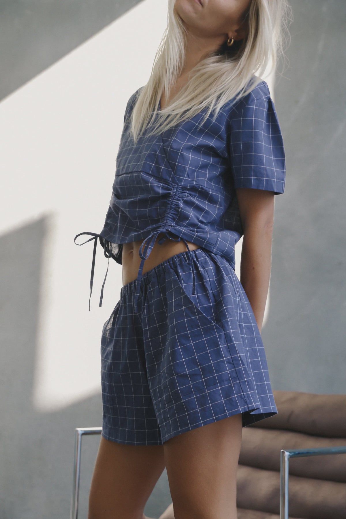 The bare road Ava Short Indigo Plaid