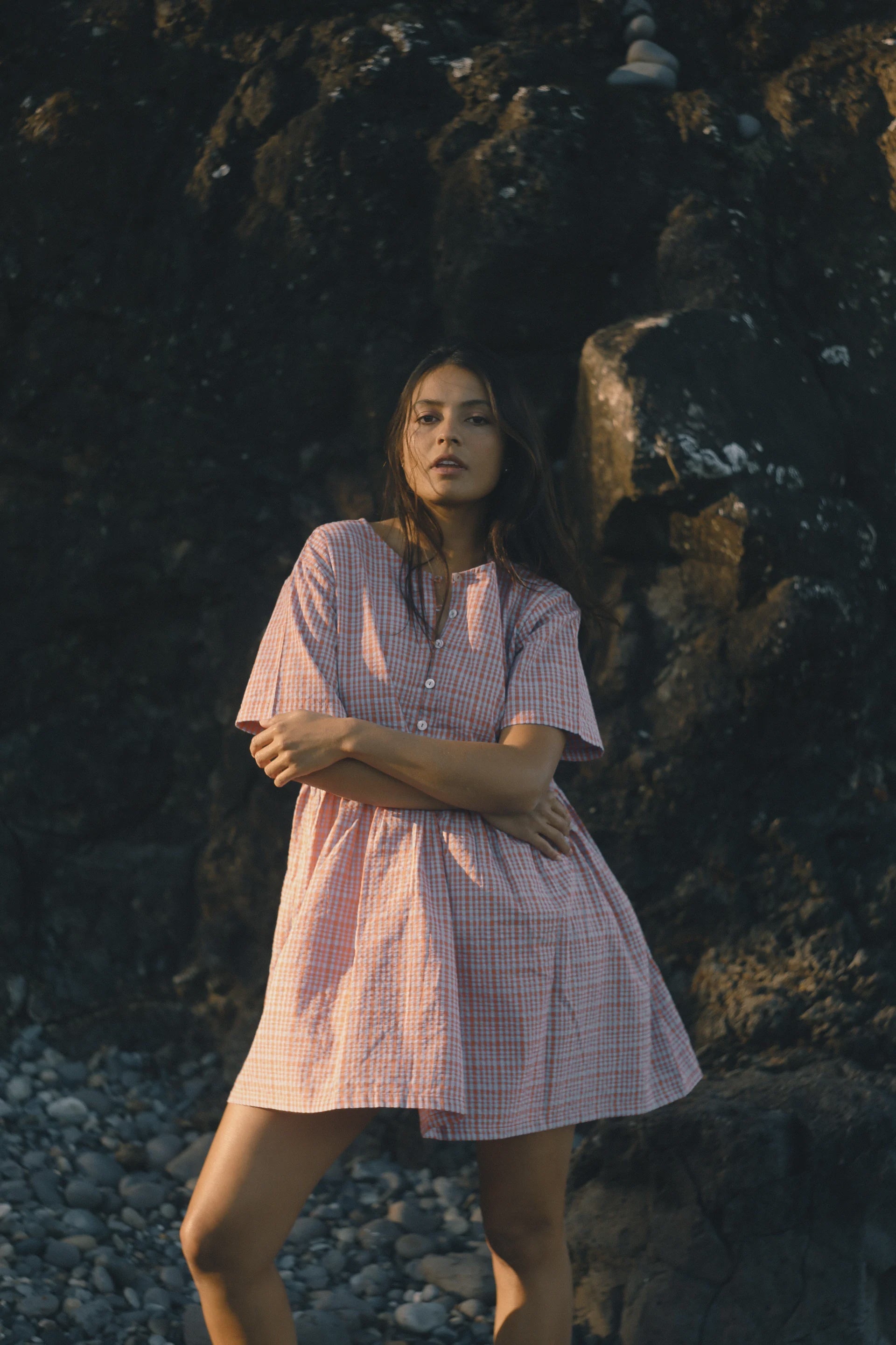 THE BARE ROAD Darcey Dress - Lilac Orange Seersucker