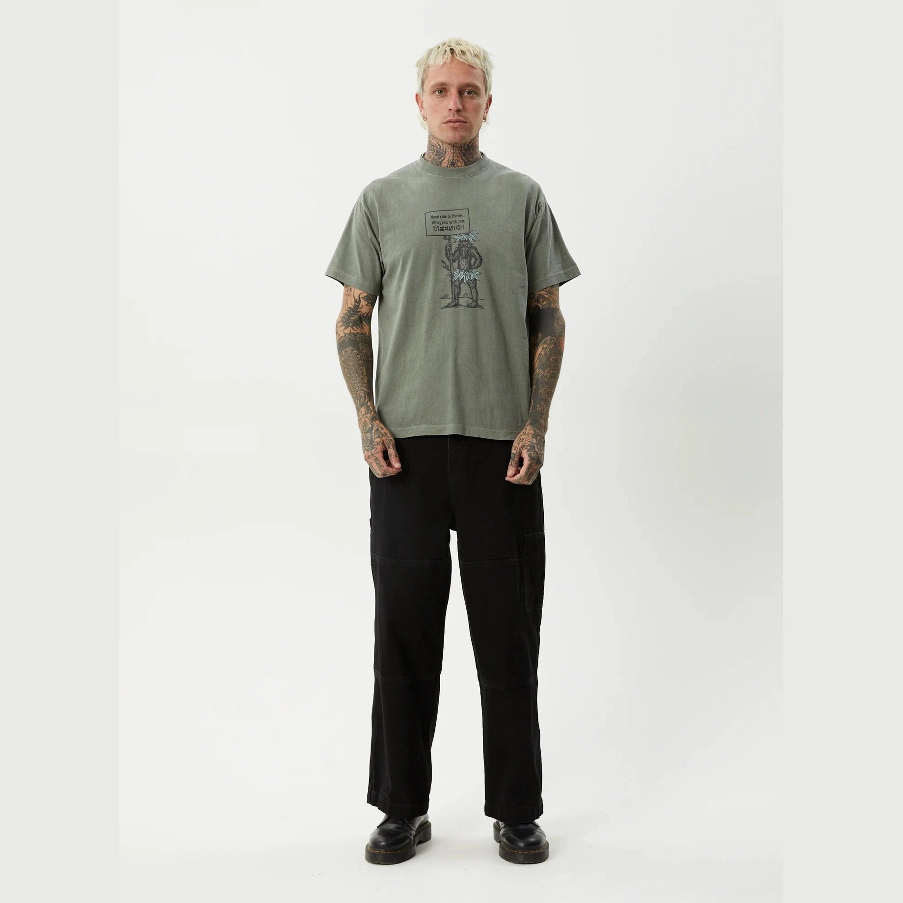 AFENDS Hitching boxy tee - Washed sycamore