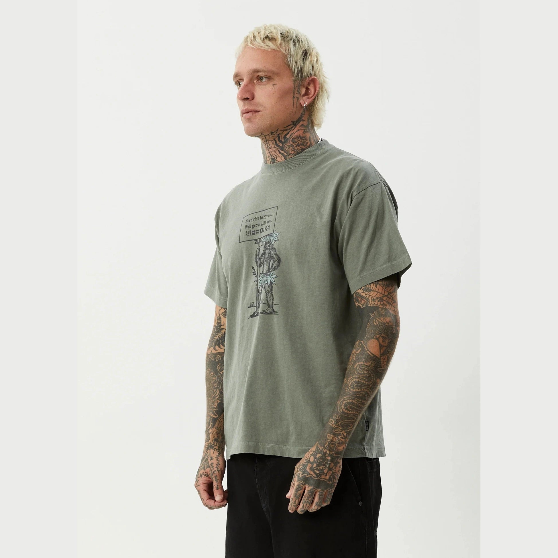 AFENDS Hitching boxy tee - Washed sycamore