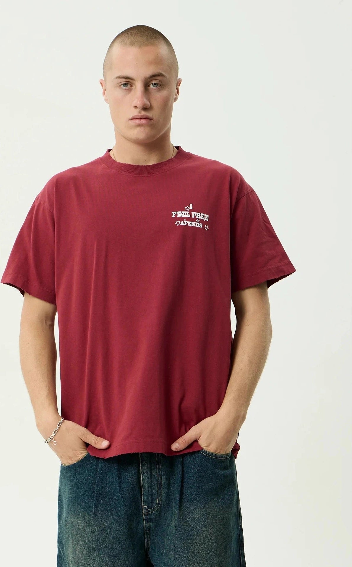 AFENDS Sonoran Boxy Tee - Washed Burgandy
