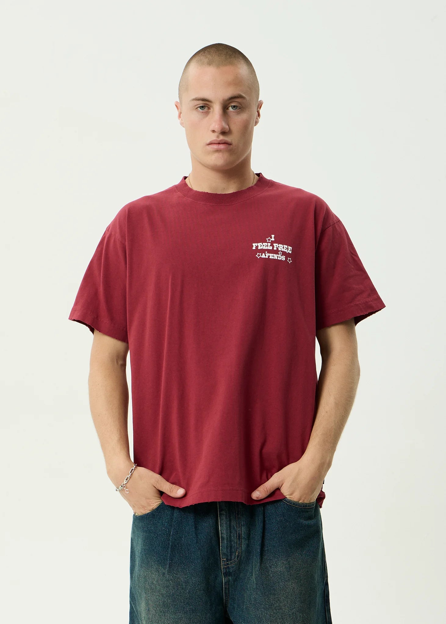 AFENDS Sonoran Boxy Tee - Washed Burgandy