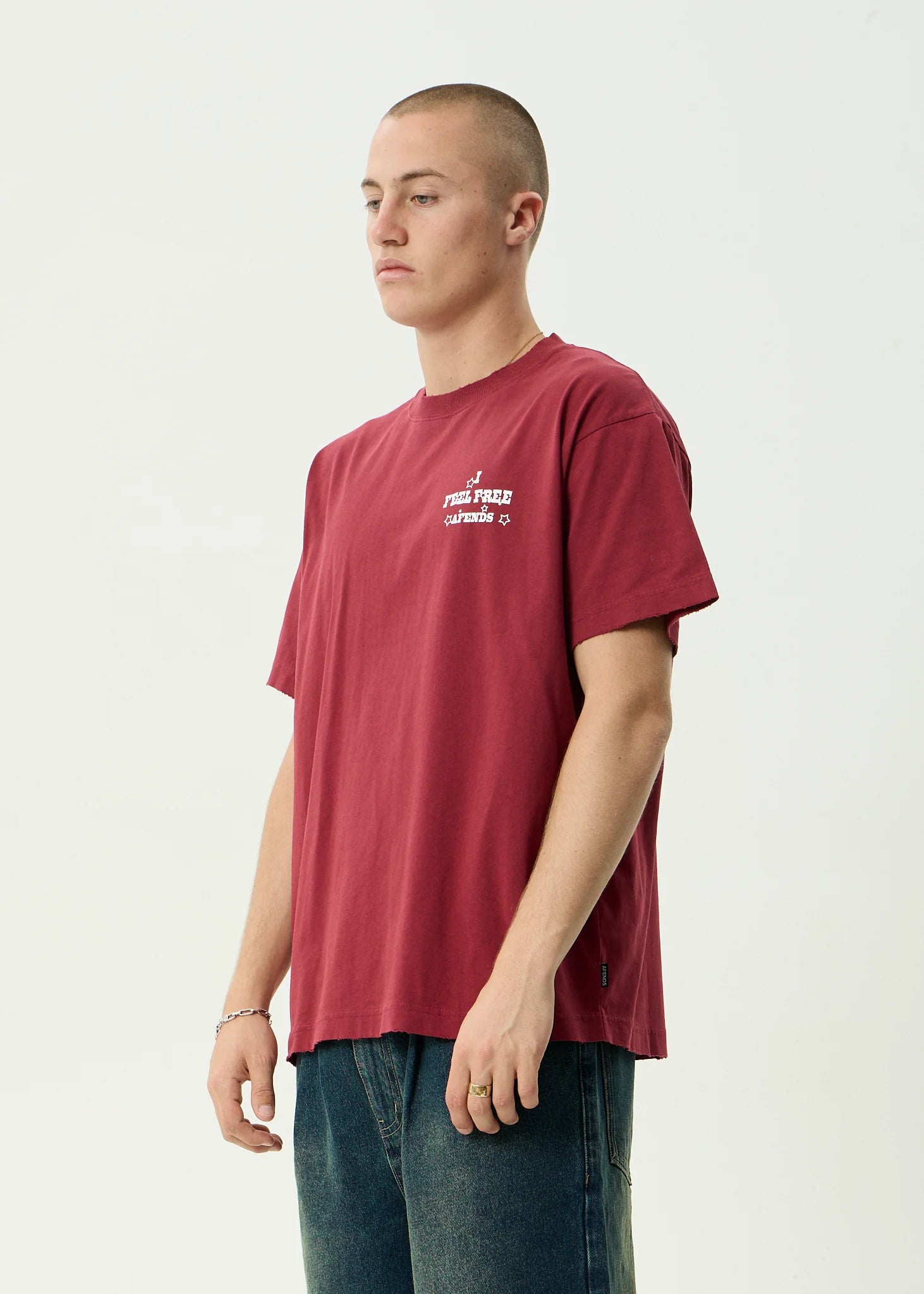AFENDS Sonoran Boxy Tee - Washed Burgandy