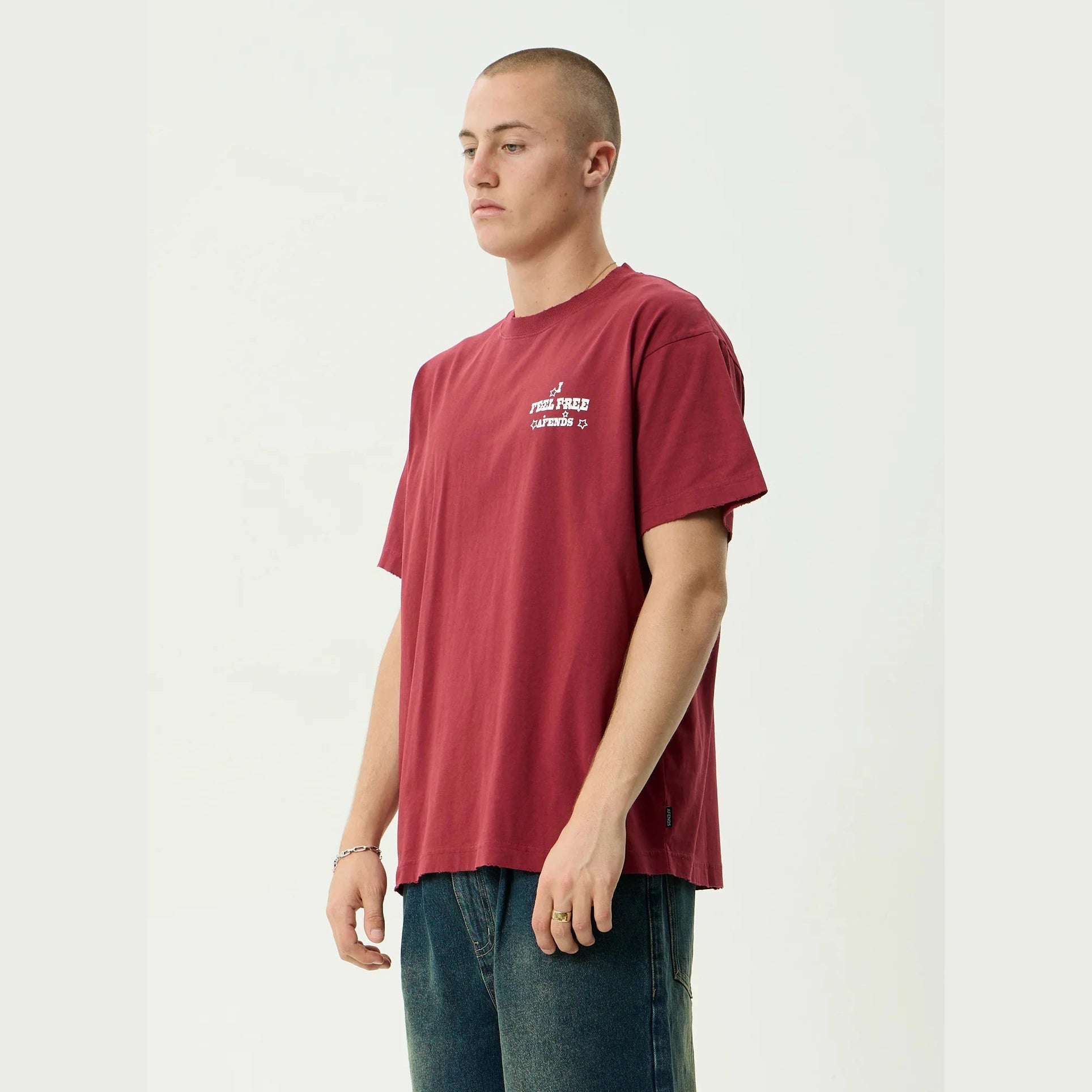 AFENDS Sonoran Boxy Tee - Washed Burgandy