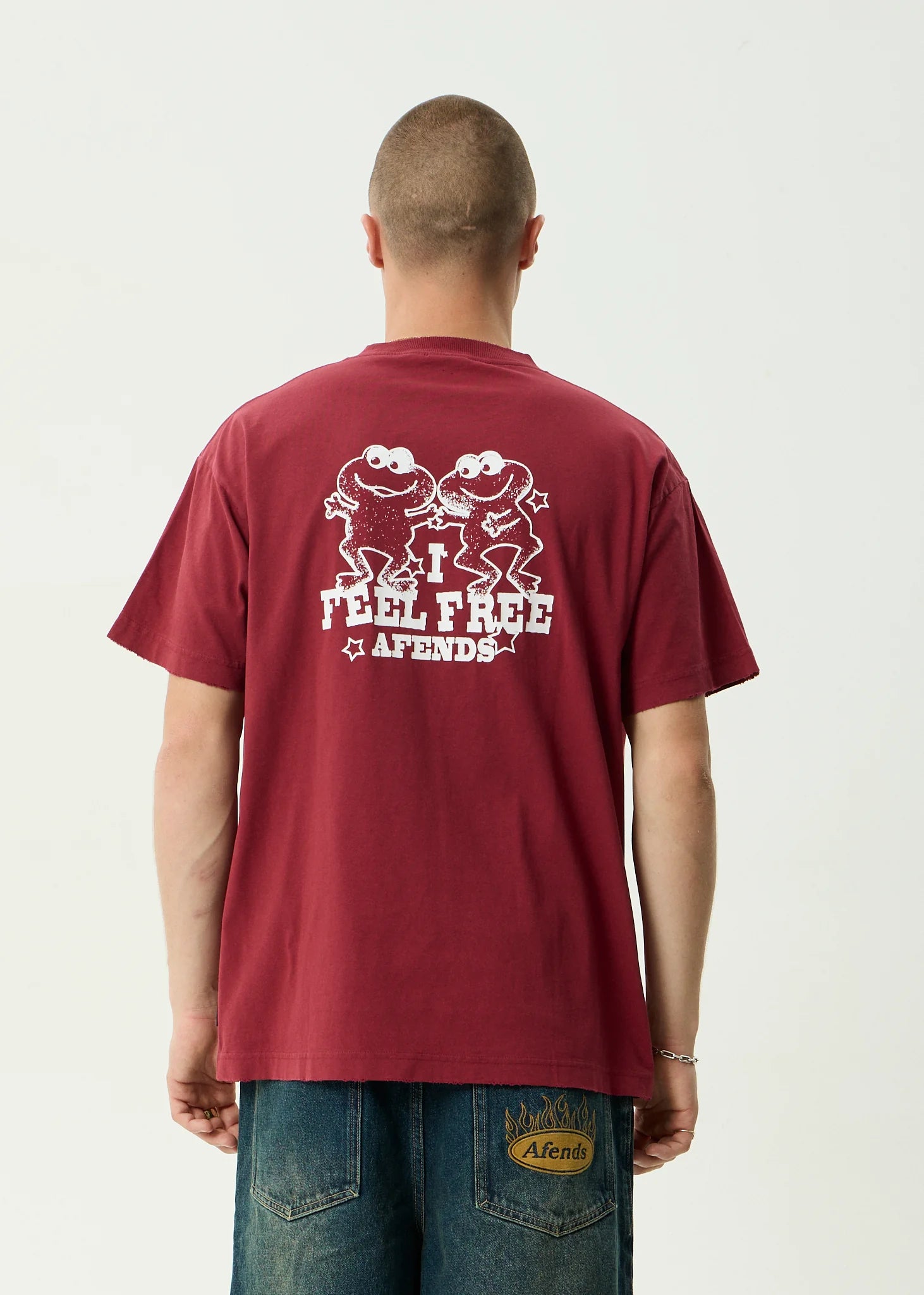 AFENDS Sonoran Boxy Tee - Washed Burgandy