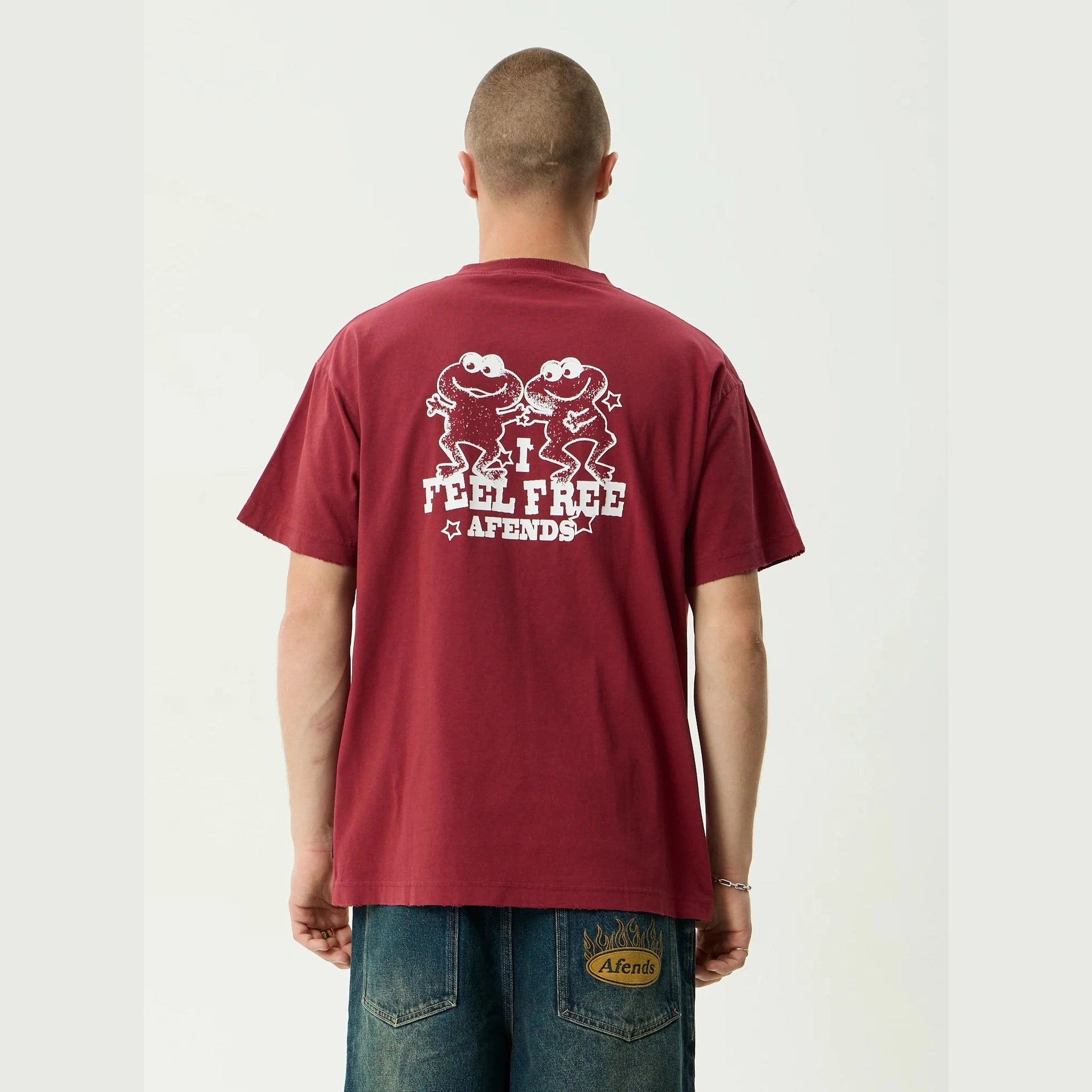 AFENDS Sonoran Boxy Tee - Washed Burgandy