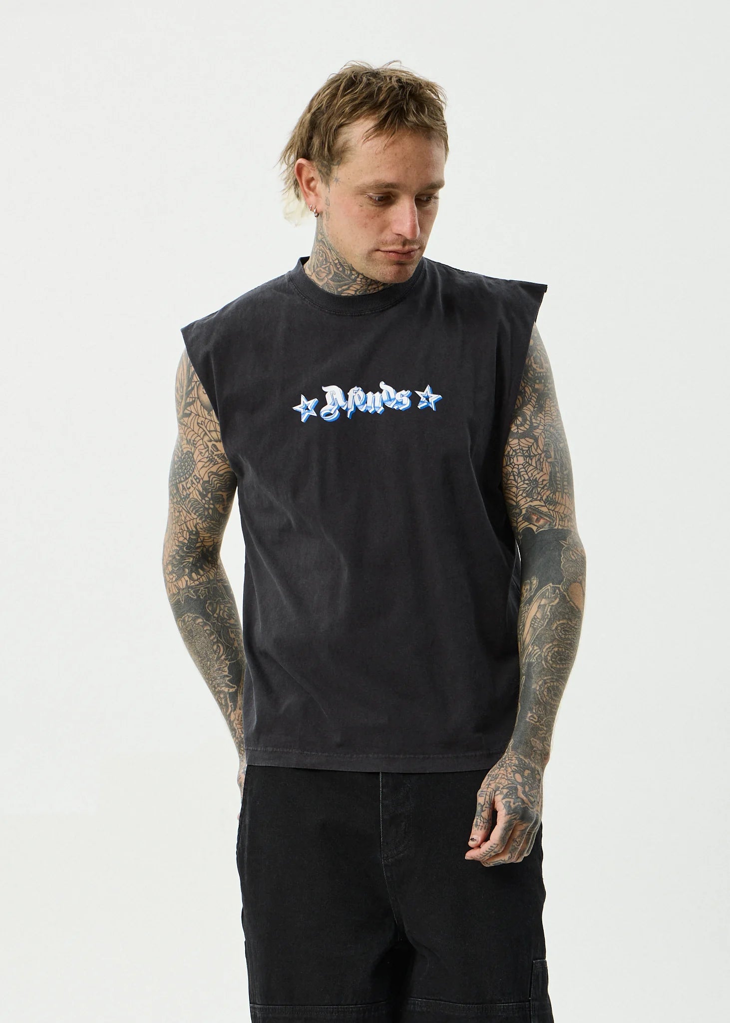 AFENDS Created Sleeveless Tee - Stone Black