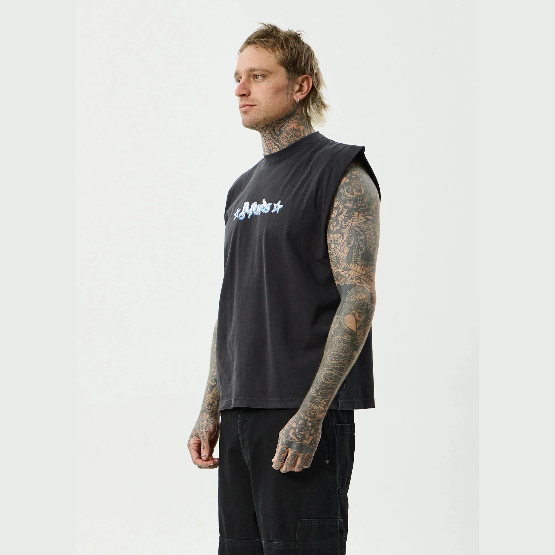 AFENDS Created Sleeveless Tee - Stone Black