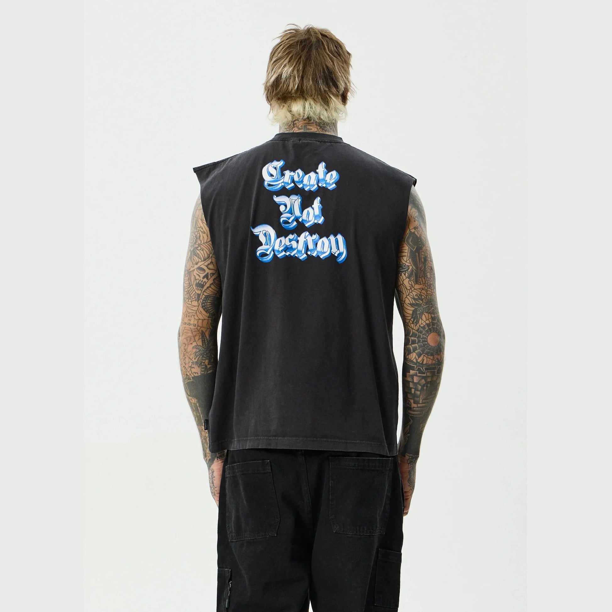 AFENDS Created Sleeveless Tee - Stone Black