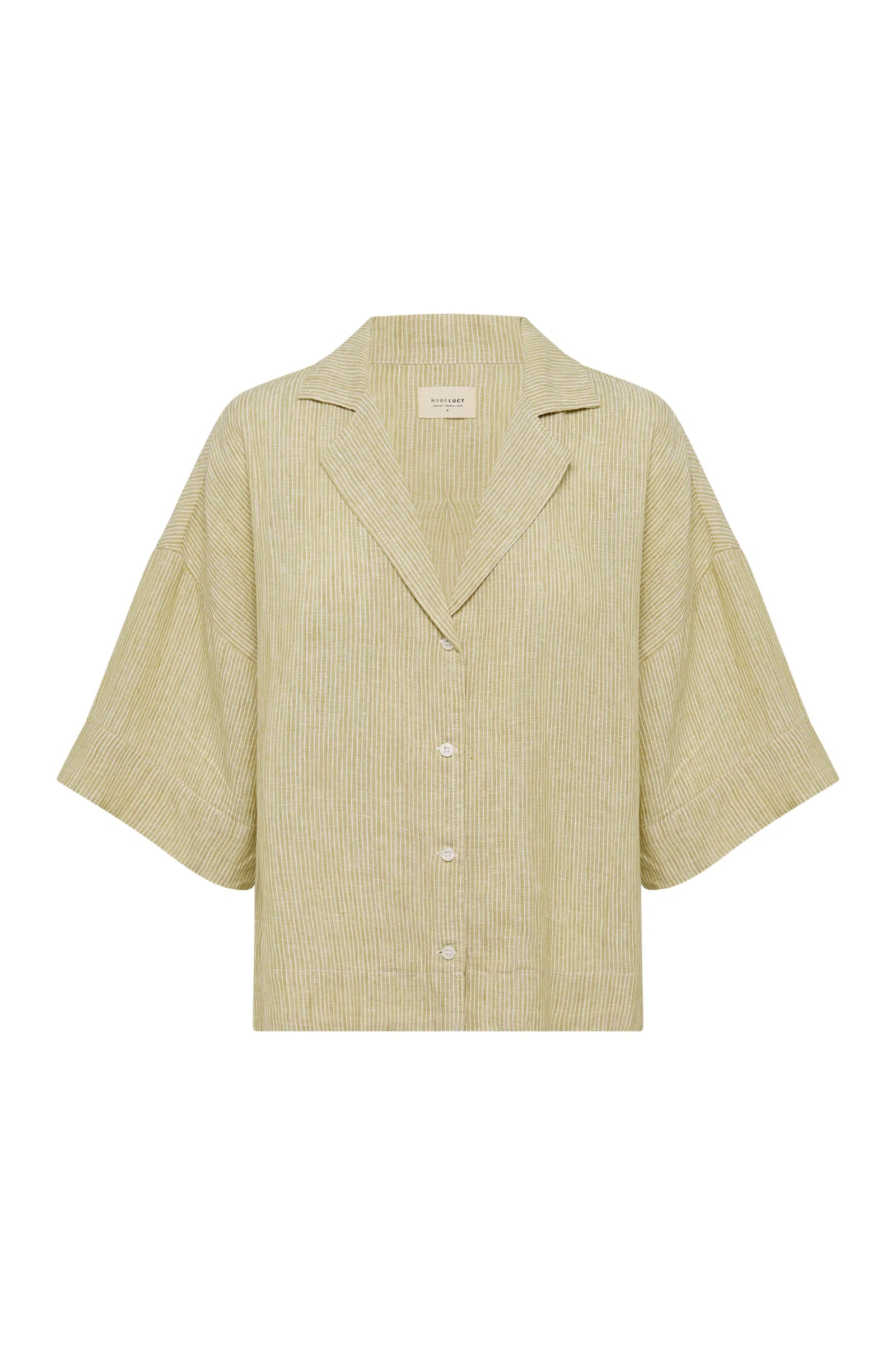 NUDE LUCY Lounge stripe linen shirt - Moss stripe