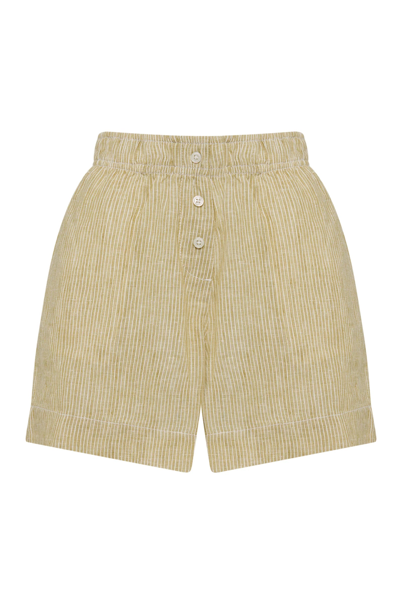 NUDE LUCY Lounge stripe linen short - Moss stripe