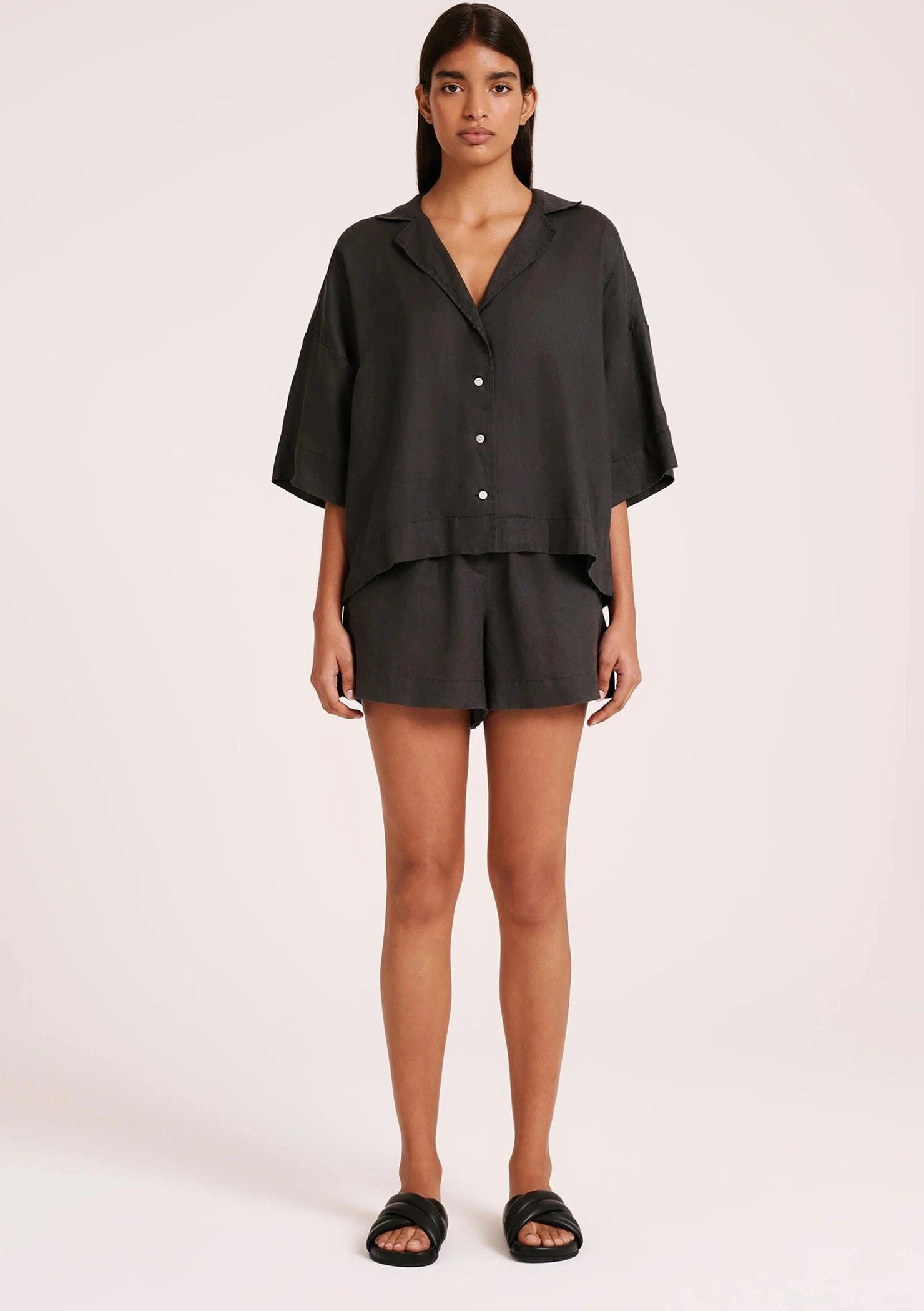 Nude lucy linen lounge shirt - coal