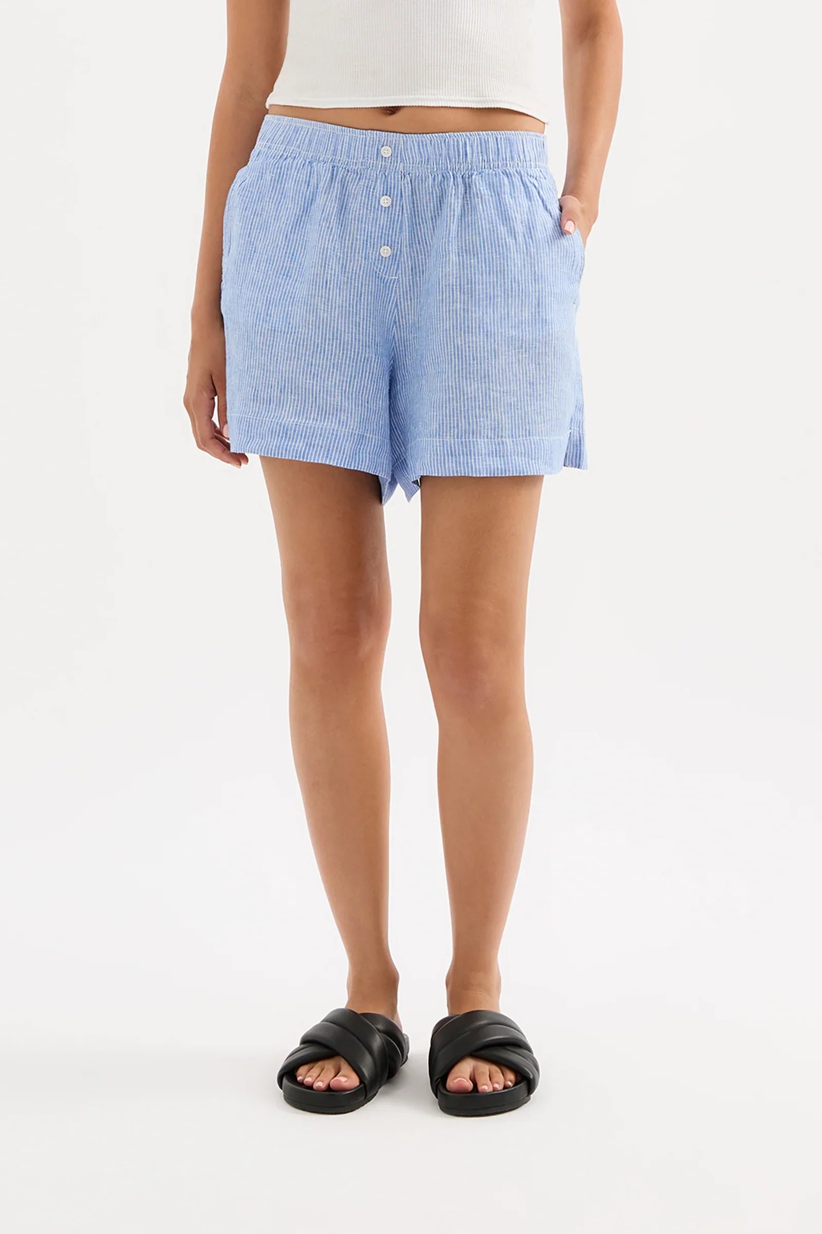 NUDE LUCY Lounge Stripe Linen Short Blue Stripe