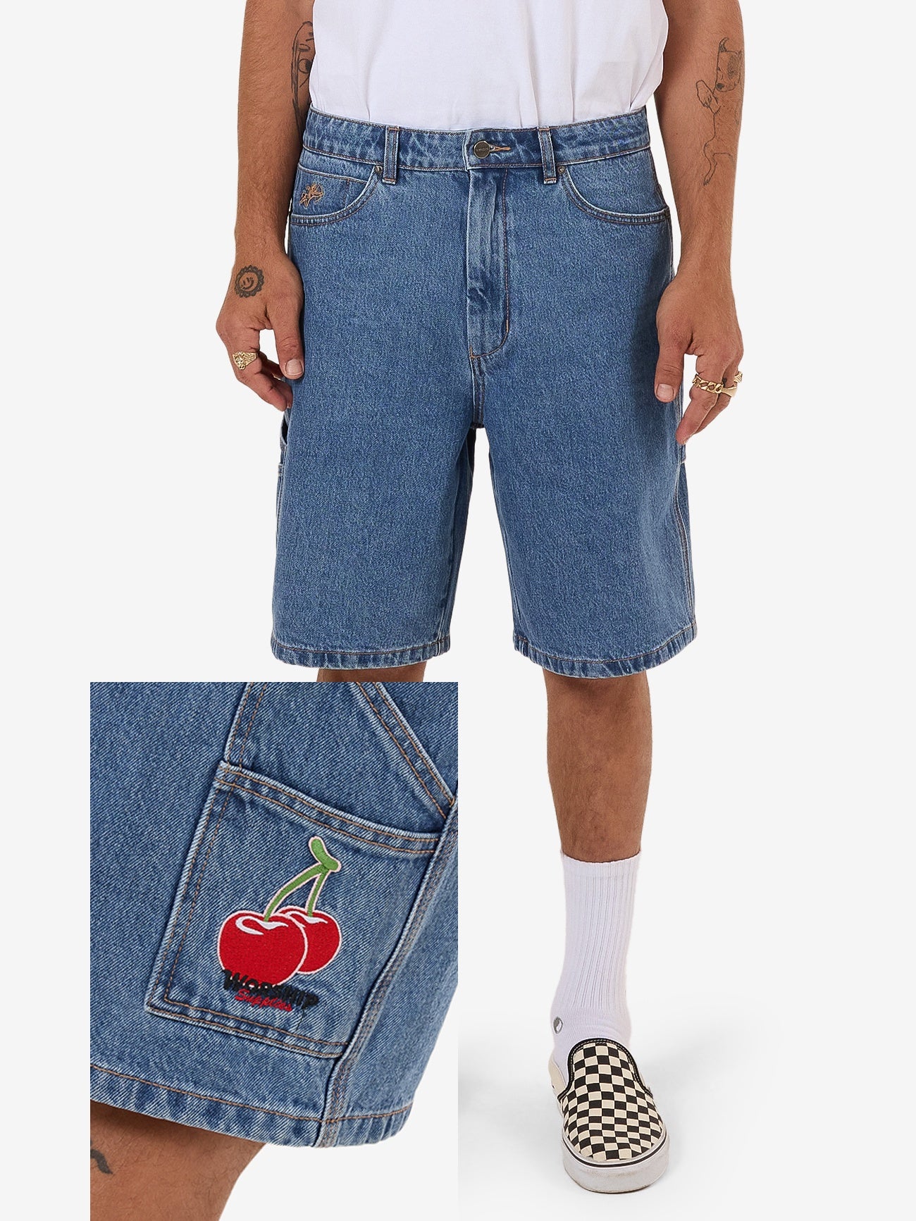 WORSHIP Glazed And Confused Carpenter Jean Short - Sky High Blue