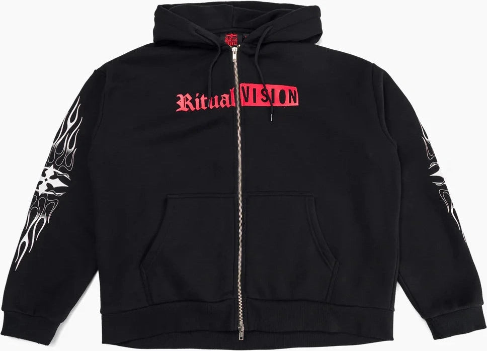 RITUAL VISION Flame zip-thru hoodie - Black